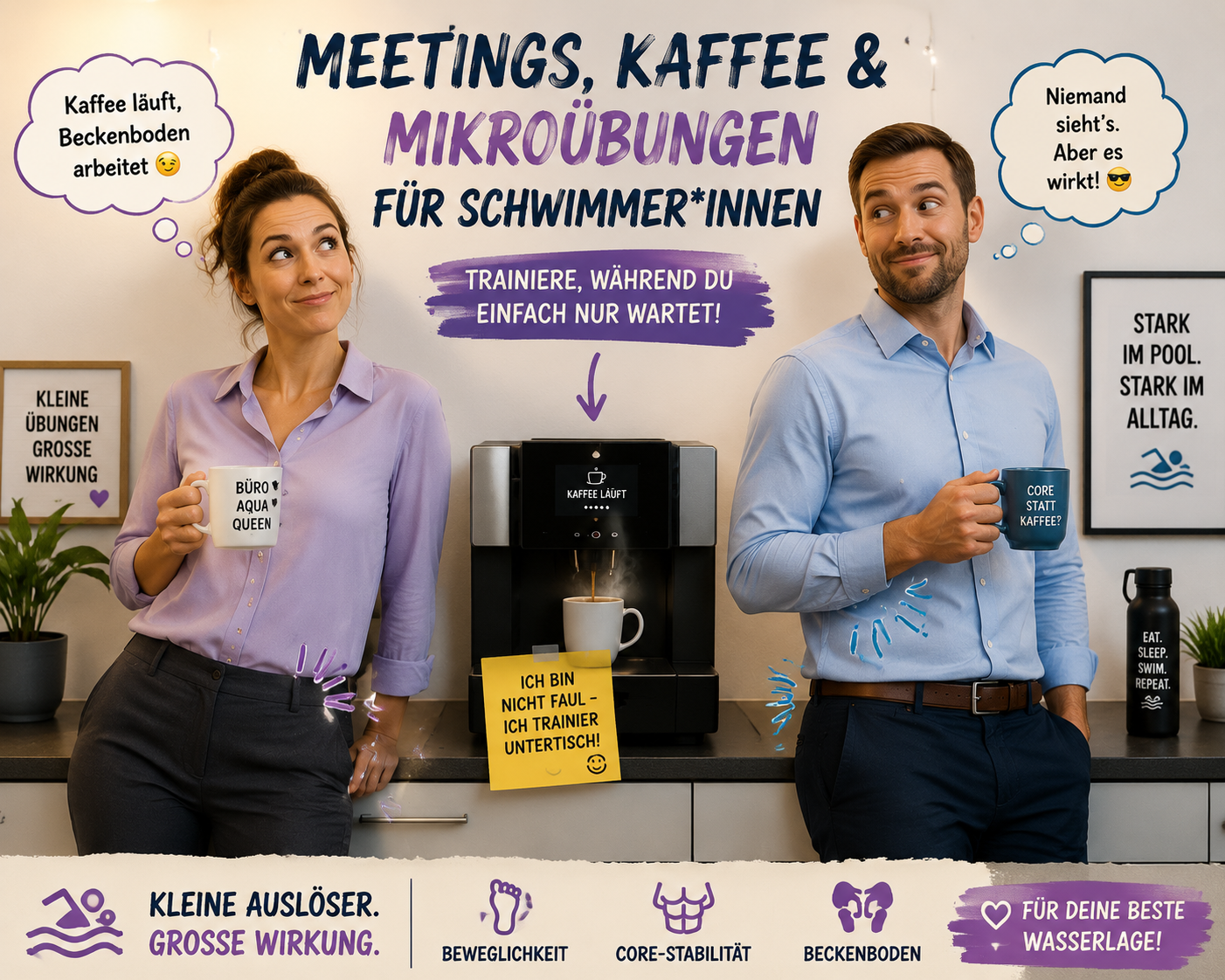Schwimmen trotz Bürojob – 5 Mikroübungen für den Alltag